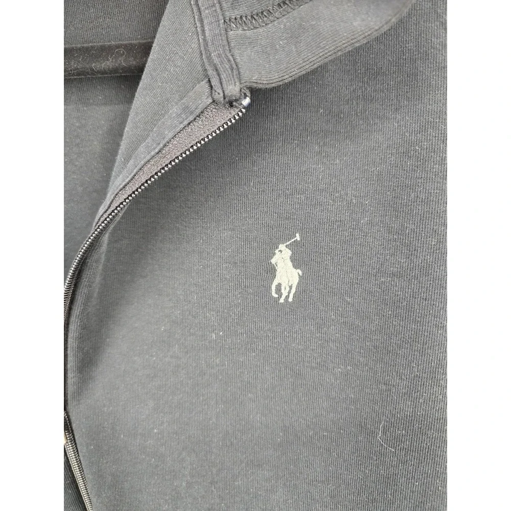 Polo Ralph Lauren Mens Black Full Zip Double Knit Hoodie jacket Large White Pony